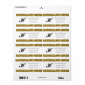 白モダンエレガント金ゴールド枠モノグラムイニシャル ラベル (フルシート)