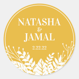 白モダンエレガント離れ金ゴールド、マスタード・イエロー ラウンドシール