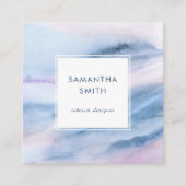 白モダンエレガント青の水色抽象芸術 スクエア名刺 (正面)