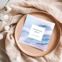 白モダンエレガント青の水色抽象芸術 スクエア名刺