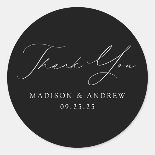 白モダンエレガント黒お結婚礼 ラウンドシール (正面)