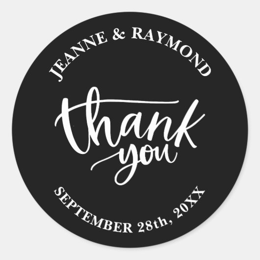 白モダンエレガント黒お結婚礼 ラウンドシール (正面)