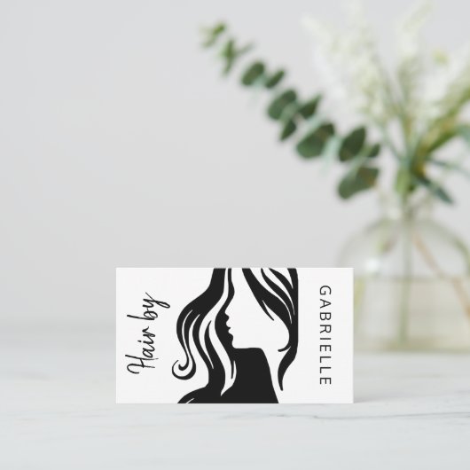 白モダンエレガント黒と美容師 名刺 (スタンド正面)