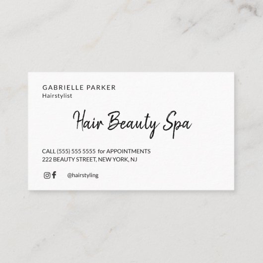 白モダンエレガント黒と美容師 名刺 (裏面)