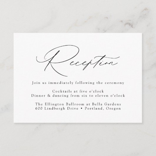 白モダンエレガント黒のウェディングレセプション エンクロージャーカード (正面)