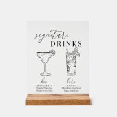 白モダンエレガント黒のシグネチャードリンク アクリルサイン (正面)