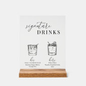 白モダンエレガント黒のシグネチャードリンク アクリルサイン (正面)