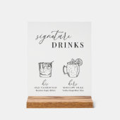 白モダンエレガント黒のシグネチャードリンク アクリルサイン (正面)