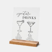 白モダンエレガント黒のシグネチャードリンク アクリルサイン (傾斜)