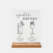 白モダンエレガント黒のシグネチャードリンク アクリルサイン (正面)