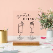 白モダンエレガント黒のシグネチャードリンク アクリルサイン (ウェディング)