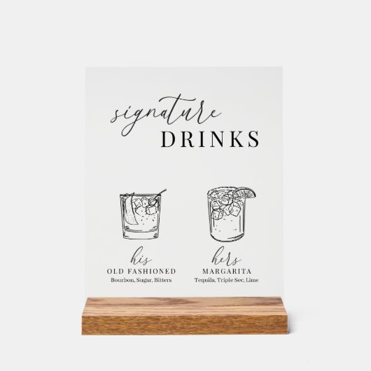 白モダンエレガント黒のシグネチャードリンク アクリルサイン (正面)