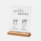 白モダンエレガント黒のシグネチャードリンク アクリルサイン (傾斜)