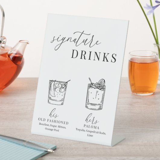 白モダンエレガント黒のシグネチャードリンク 台座サイン (インサイチュ)