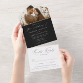 白モダンエレガント黒の写真結婚 オールインワン招待状 (貼ってはがせる)