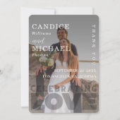 白モダンエレガント黒の写真結婚 サンキューカード (正面)