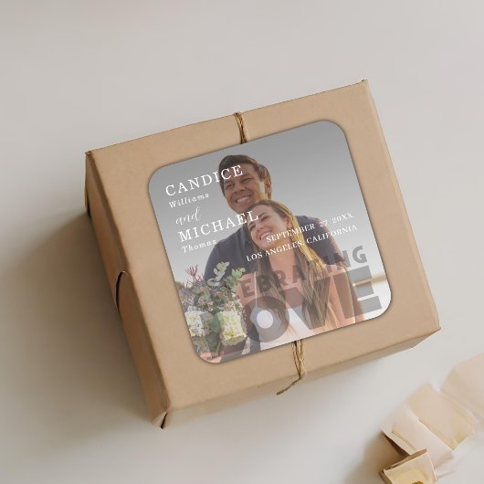 白モダンエレガント黒の写真結婚 スクエアシール