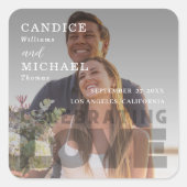 白モダンエレガント黒の写真結婚 スクエアシール (正面)