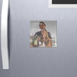 白モダンエレガント黒の写真結婚 マグネット