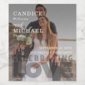 白モダンエレガント黒の写真結婚 ワインラベル (シングルラベル)