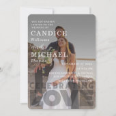 白モダンエレガント黒の写真結婚 招待状 (正面)