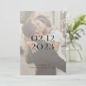 白モダンエレガント黒の写真結婚 招待状 (スタンド正面)