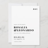 白モダンエレガント黒の写真結婚 招待状 (正面)