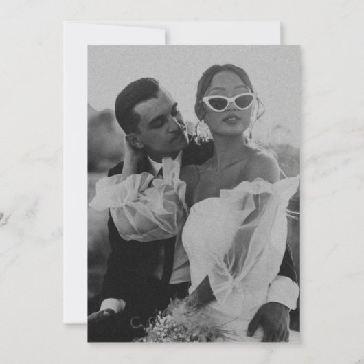 白モダンエレガント黒の写真結婚 招待状 (裏面)