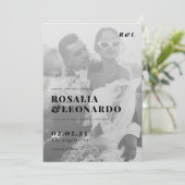 白モダンエレガント黒の写真結婚 招待状 (スタンド正面)