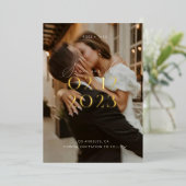 白モダンエレガント黒の写真結婚 箔招待状 (立ち正面)