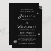 白モダンエレガント黒の冬の結婚式 招待状 (正面/裏面)