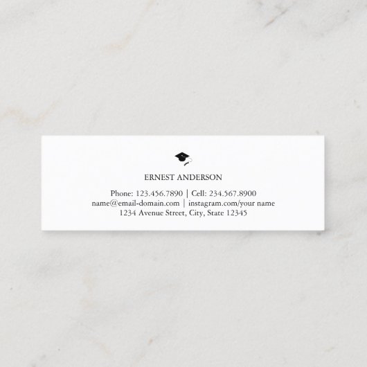 白モダンエレガント黒の卒業式の名刺 スキニー名刺 (裏面)