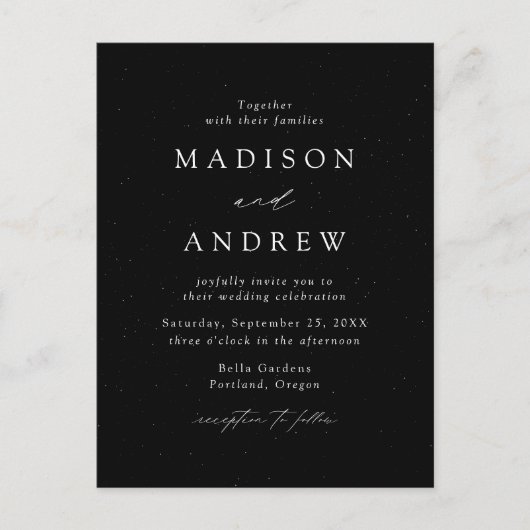 白モダンエレガント黒の斑点が結婚ある インビテーションポストカード (正面)