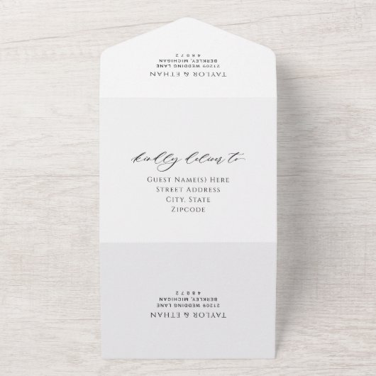 白モダンエレガント黒の結婚写真 オールインワン招待状 (外側)