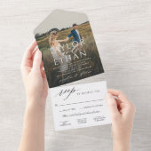 白モダンエレガント黒の結婚写真 オールインワン招待状 (貼ってはがせる)