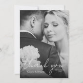 白モダンエレガント黒の結婚写真 サンキューカード (正面)