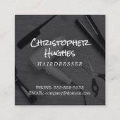 白モダンエレガント黒の美容師 スクエア名刺 (正面)