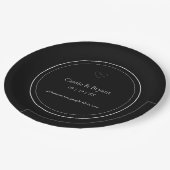 白モダンエレガント黒ミニマル結婚の ペーパープレート (アングル)