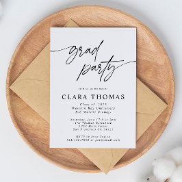 白モダンエレガント黒卒業パーティー 招待状