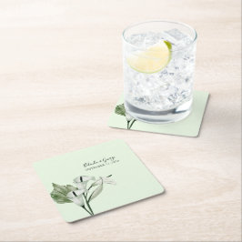 白モダンカエレガントラ・リリー結婚ズ スクエアペーパーコースター