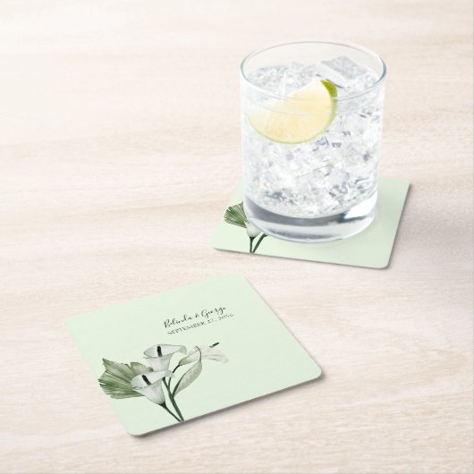 白モダンカエレガントラ・リリー結婚ズ スクエアペーパーコースター (インサイチュ)