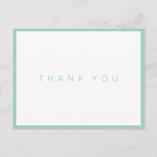 白モダンサンキューカードとティール(緑がかった色)縁ど ポストカード (正面)