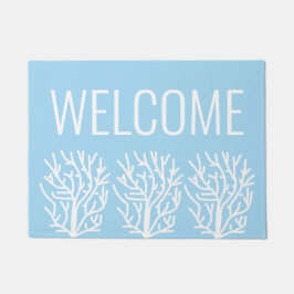 白モダンシンプルサンゴ赤ちゃん青海 ドアマット