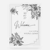 白モダンシンプル牡丹の歓迎 アクリルサイン (正面)