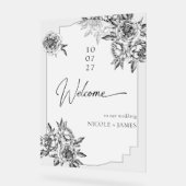 白モダンシンプル牡丹の歓迎 アクリルサイン (傾斜)