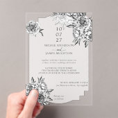 白モダンシンプル牡丹結婚病 アクリル招待状 (インサイチュ (ポータブル))