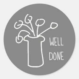 白モダンシンプル輪郭の花が良く出来ている ラウンドシール