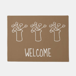 白モダンシンプル輪郭フラワーデザイン ドアマット