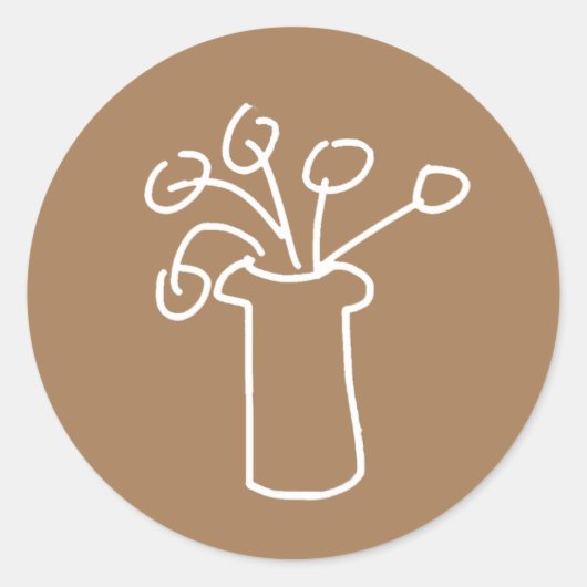 白モダンシンプル輪郭フラワーデザイン ラウンドシール (正面)