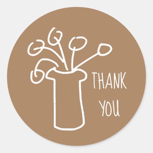 白モダンシンプル輪郭フラワーデザイン ラウンドシール (正面)